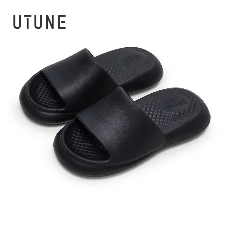 UTUNE Massage Women Slippers Mute Air Cushion Thick Sole Indoor Bath EVA Shoes Soft Slides Non-slip Men Summer Outdoor Sandals