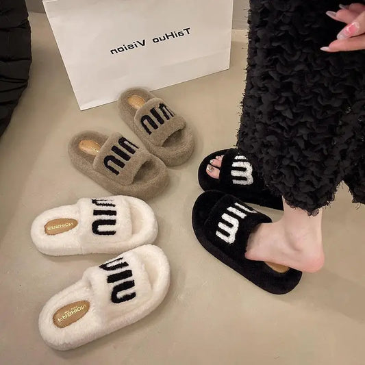 Slippers Women Summer Rubber Flip Flops Med Platform Room Shoes Slides Fashion Fur Sliders Flock Pantofle Hawaiian Massage Luxur