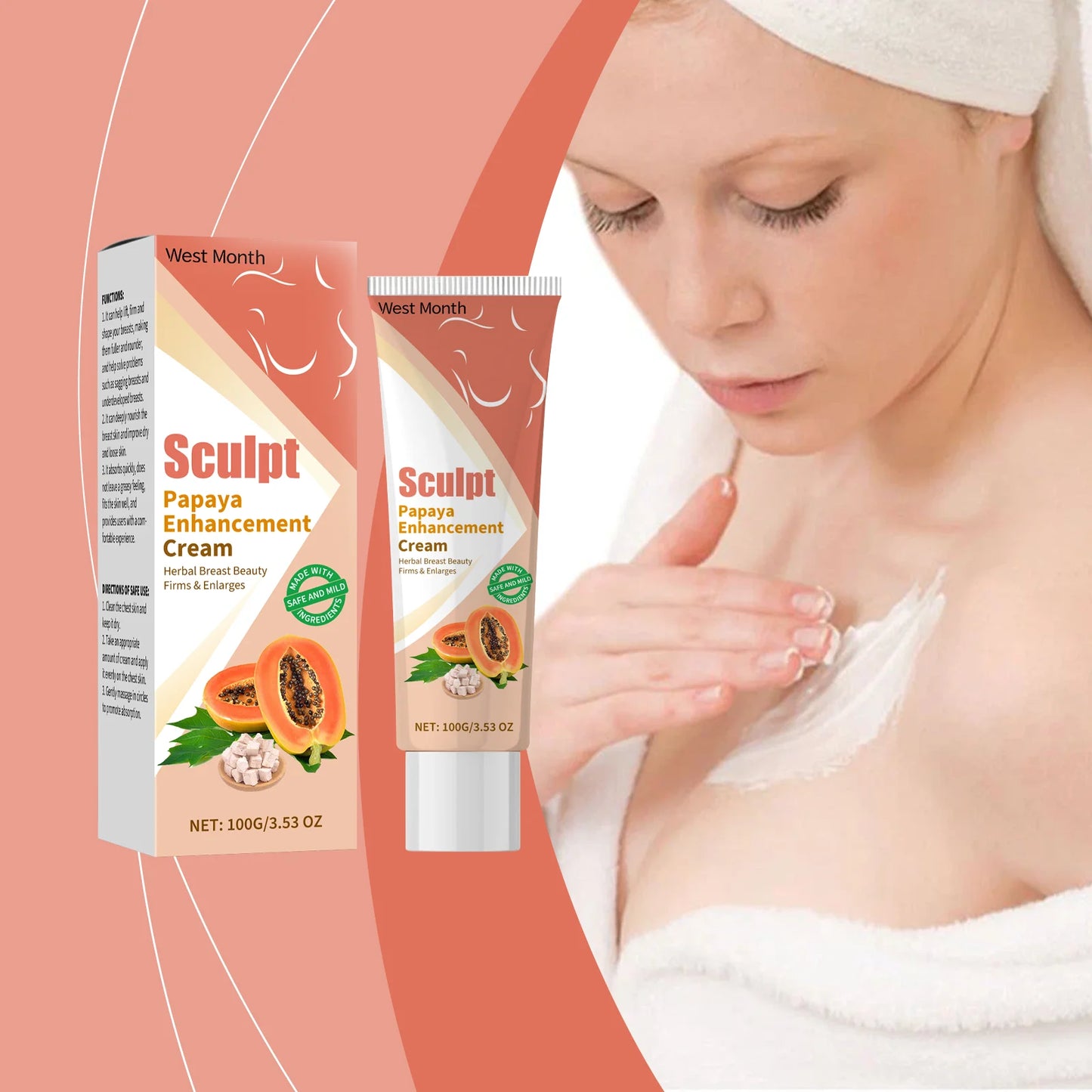 Papaya Firming Enhancement Cream, Gently Nourishes and Lifts the Skin, Tightens and Massages the Chest Care