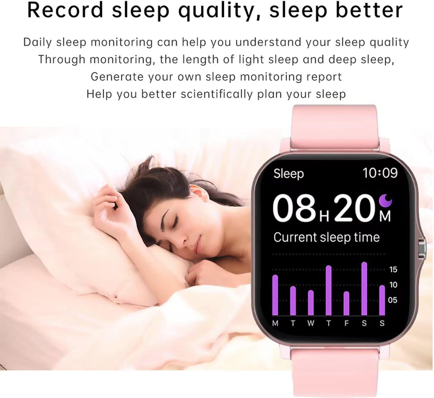 Smart Fitness Tracker Watch for Android/iOS - IP68 Waterproof, Heart Rate and Blood Oxygen Monitoring, Sleep Tracking, 8 Sports Modes, Breath Training, Weather Updates - 1.69-Inch Display for Men and Women (Black)