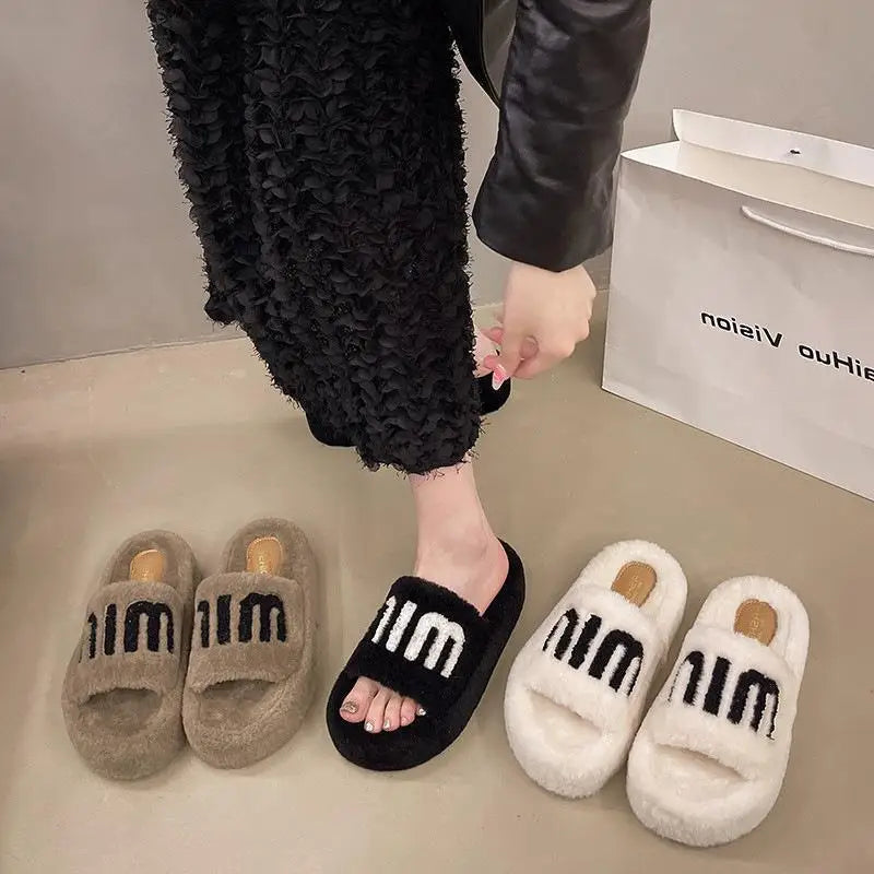 Slippers Women Summer Rubber Flip Flops Med Platform Room Shoes Slides Fashion Fur Sliders Flock Pantofle Hawaiian Massage Luxur