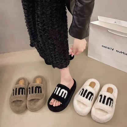 Slippers Women Summer Rubber Flip Flops Med Platform Room Shoes Slides Fashion Fur Sliders Flock Pantofle Hawaiian Massage Luxur