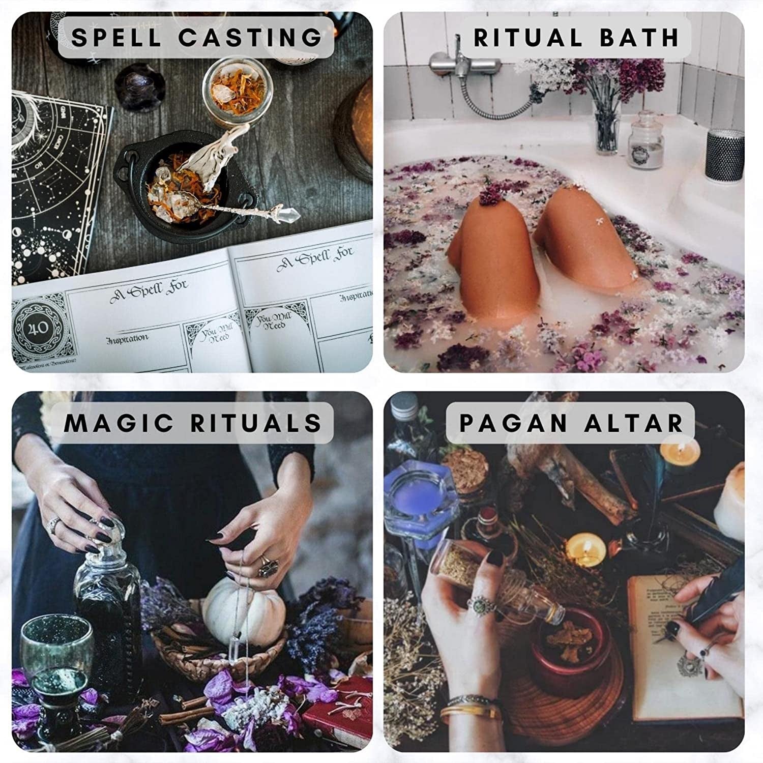 Holy Santo Organic Dried Herbs for Witchcraft - 10 Essential Herbs with Crystal Spoon in Beginner Kit - Ideal for Wiccan Supplies and Gifts