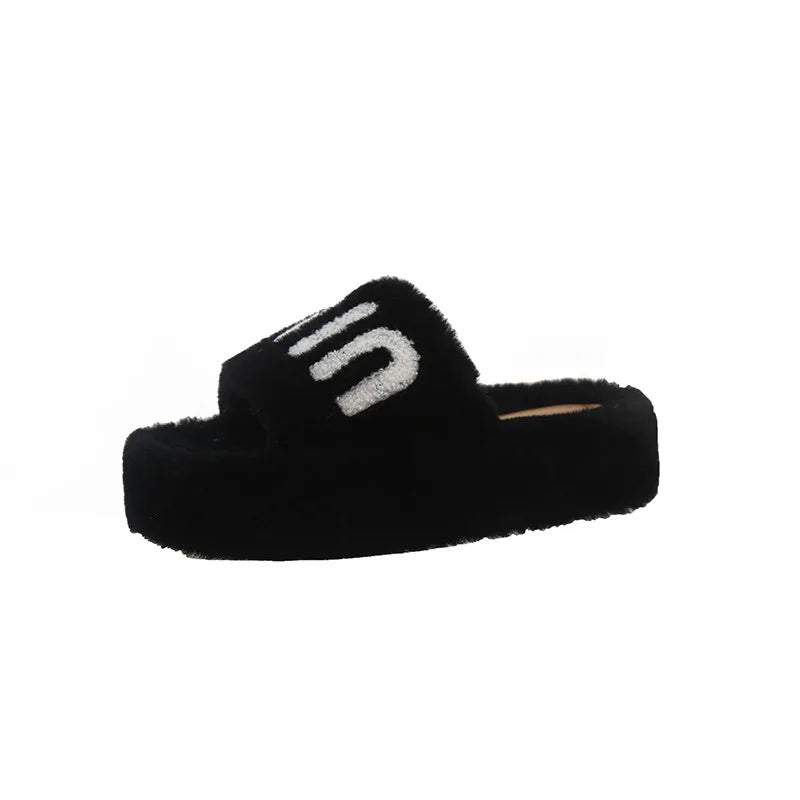 Slippers Women Summer Rubber Flip Flops Med Platform Room Shoes Slides Fashion Fur Sliders Flock Pantofle Hawaiian Massage Luxur