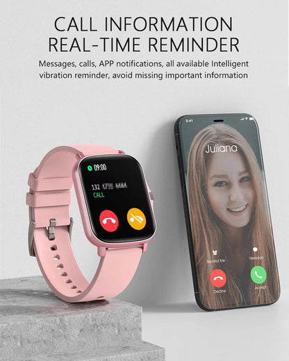Smart Fitness Tracker Watch for Android/iOS - IP68 Waterproof, Heart Rate and Blood Oxygen Monitoring, Sleep Tracking, 8 Sports Modes, Breath Training, Weather Updates - 1.69-Inch Display for Men and Women (Black)