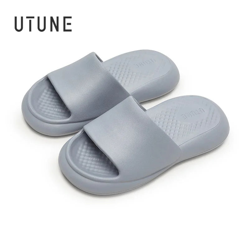 UTUNE Massage Women Slippers Mute Air Cushion Thick Sole Indoor Bath EVA Shoes Soft Slides Non-slip Men Summer Outdoor Sandals
