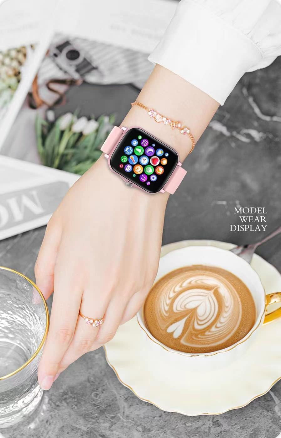 Smart Fitness Tracker Watch for Android/iOS - IP68 Waterproof, Heart Rate and Blood Oxygen Monitoring, Sleep Tracking, 8 Sports Modes, Breath Training, Weather Updates - 1.69-Inch Display for Men and Women (Black)