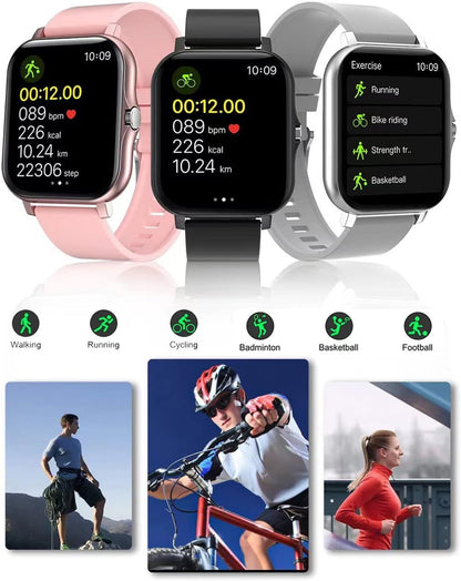Smart Fitness Tracker Watch for Android/iOS - IP68 Waterproof, Heart Rate and Blood Oxygen Monitoring, Sleep Tracking, 8 Sports Modes, Breath Training, Weather Updates - 1.69-Inch Display for Men and Women (Black)